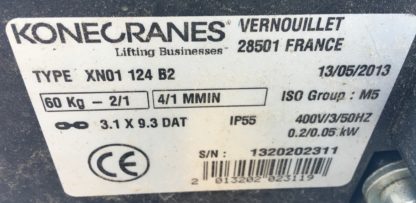 Polipasto de cadena Konecranes XN 60Kg de carga maxima.