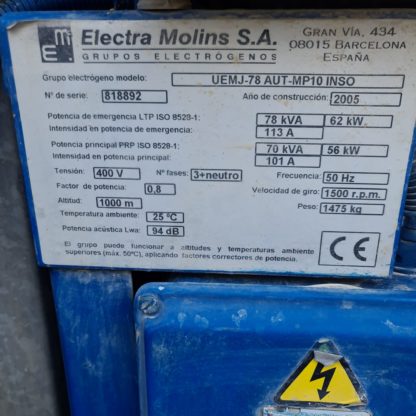 Generador eléctrico - Grupo electrógeno insonorizado Electra Molins 70kva